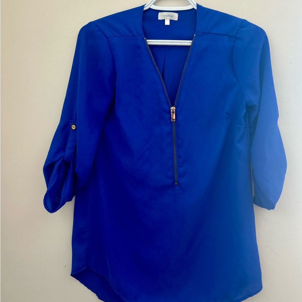 🌸4/$20🌸Stella Tweed Royal Blue Blouse with Zipper